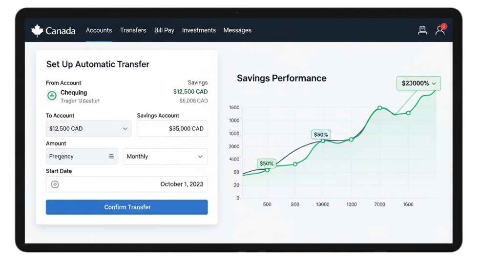 A computer screen showing automatic savings transfers