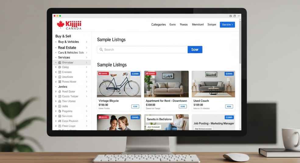 Kijiji platform interface showing search filters and category organization for Canadian users