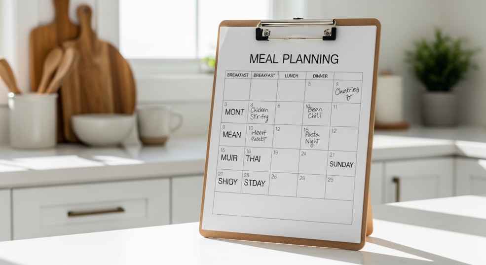 Weekly meal planning template for budget-conscious Canadian families with organized breakfast, lunch and dinner schedule