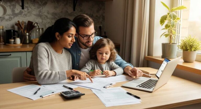 Canadian family reviewing their finances