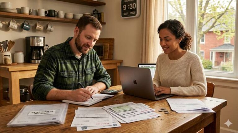 Canadian couple checking their bills