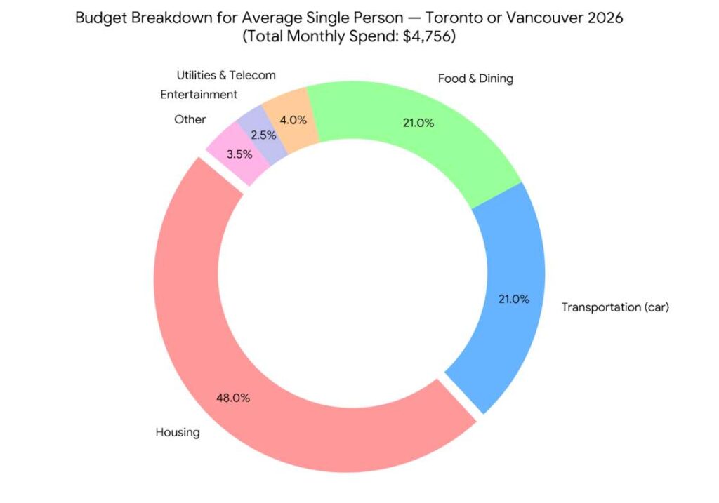 Budget Breakdown for Average Single Person — Toronto or Vancouver 2026